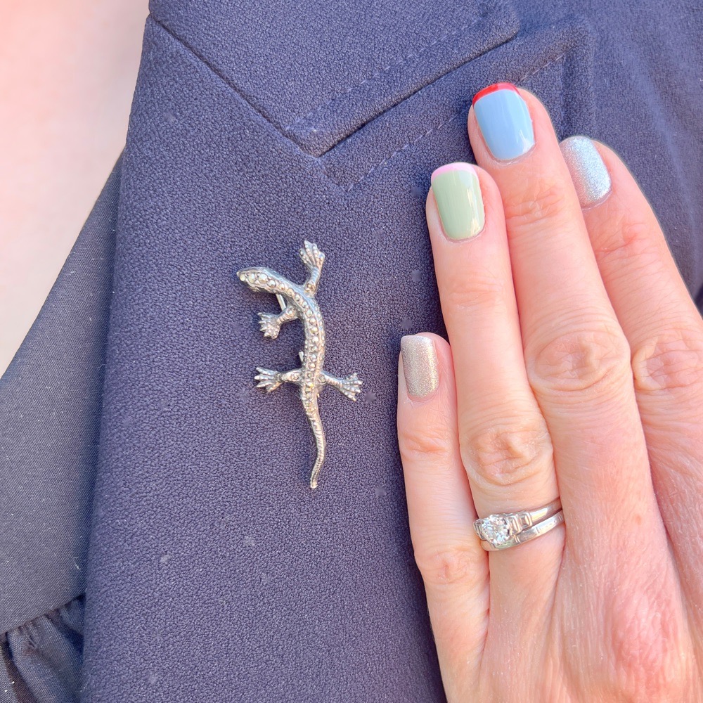 Vintage 1940s Silver and Marcasite Lizard Brooch